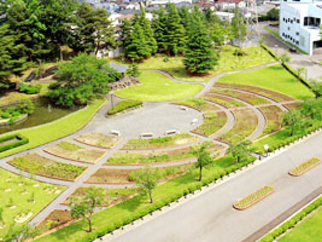 薬用植物園／薬用植物についての生きた知識を学んでもらうことを目的に平成１７年３月に造園。敷地内には、東屋や芝生、池などもあり、学生の憩いの場となっています。